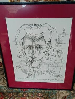 Lee Black-and-White Jester Line Art with Bold Red Mat